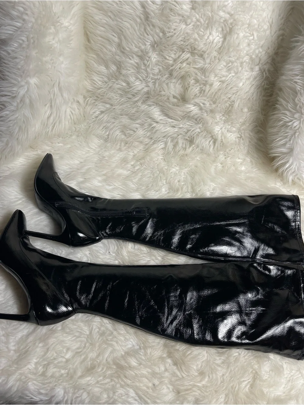 I.N.C Synthetic Black Patent Over-the-Knee heel Boots Square toe SZ10M